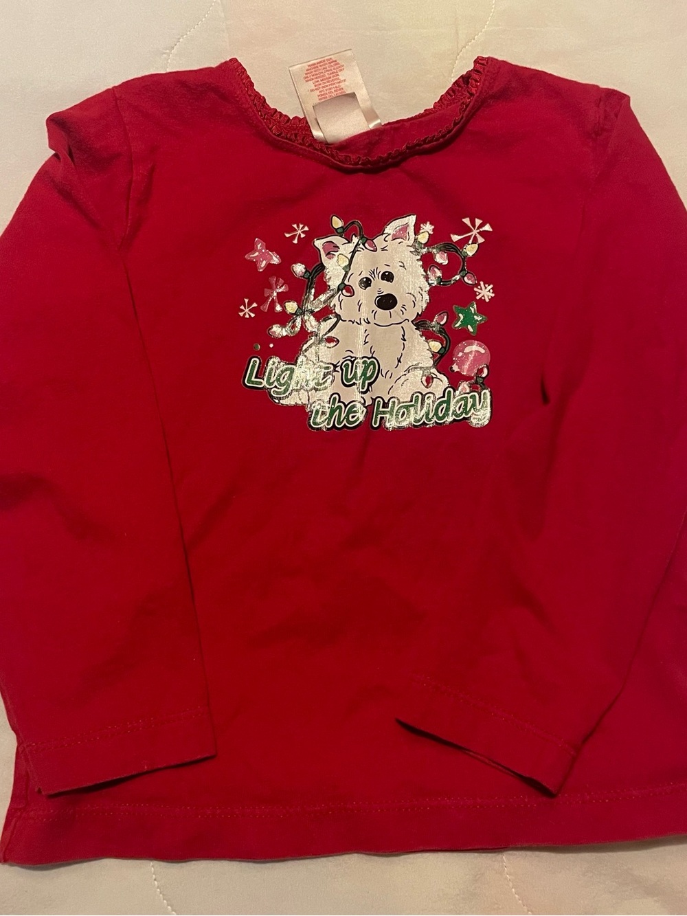 Girls' Red Holiday Puppy Graphic Long-Sleeve Tee